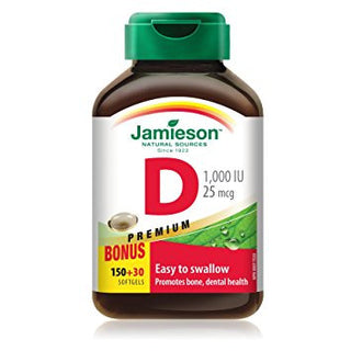 Jamieson Vitamin D Premium softgels 1,000 IU Bonus 150+30 by Jamieson - Ebambu.ca natural health product store - free shipping <59$ 