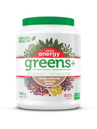 Genuine Health greens+ Extra energy - Capuccino - Ebambu.ca free delivery >59$