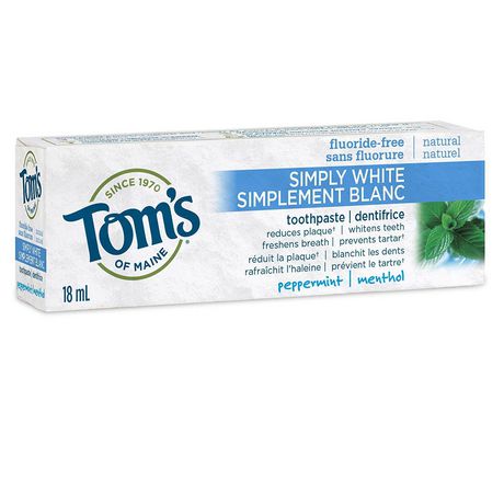 Tom's of Maine - Adult Toothpaste - Simply White Peppermint - 3 Sizes - Travel Size - Ebambu.ca free delivery >59$