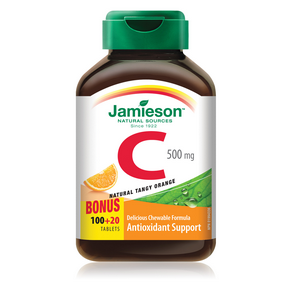 Jamieson Vitamin C Tangy Orange Flavor 500 mg Bonus 100+20 Chewable tabs by Jamieson - Ebambu.ca natural health product store - free shipping <59$ 