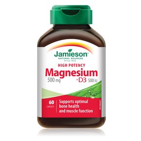 Jamieson Magnesium 500 mg + D3 High Potency 60 caplets by Jamieson - Ebambu.ca natural health product store - free shipping <59$ 